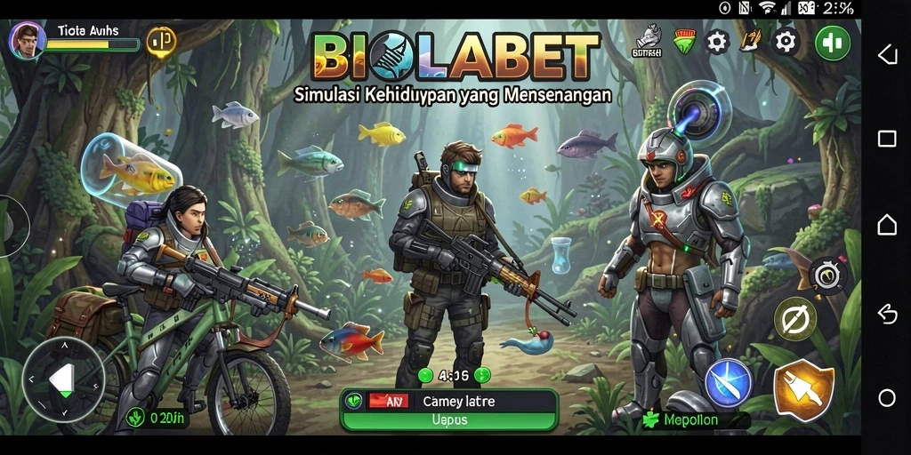 Tampilan gameplay <strong>BIOLABET</strong> dengan karakter unik dalam dunia virtual.
