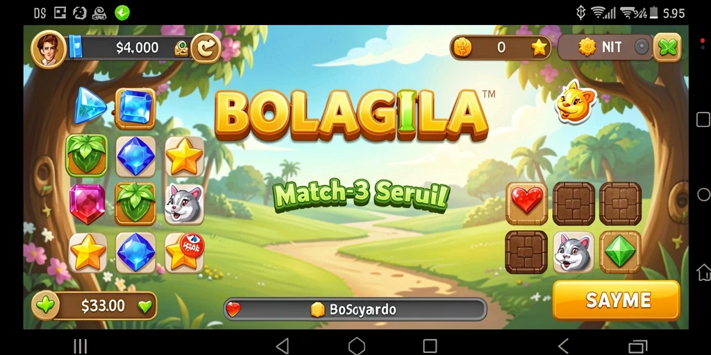 Tangkapan layar utama BOLAGILA menampilkan aksi seru dalam gameplay Match-3.