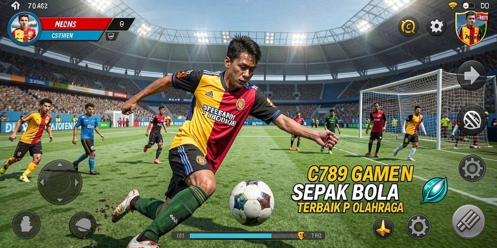 Screenshot C789 menampilkan aksi menyerang di lapangan sepak bola.