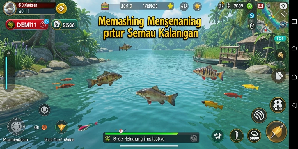 Tampilan gameplay memancing yang mendebarkan dan interaktif.
