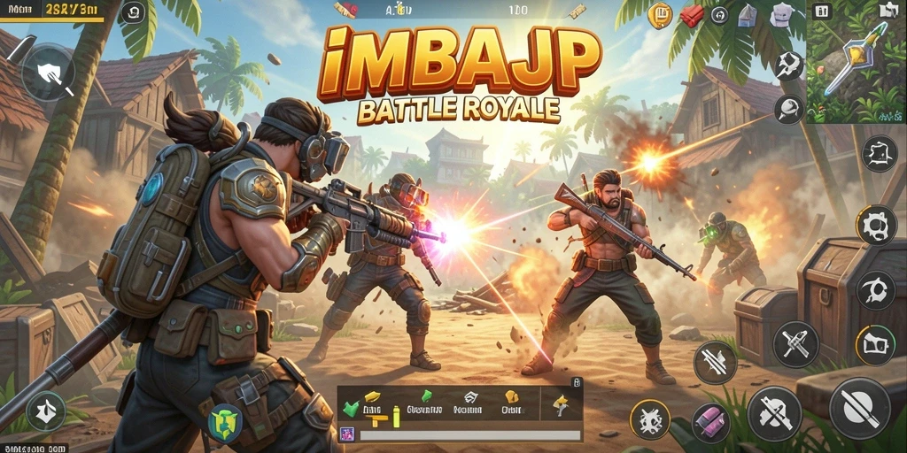 Screenshot utama IMBAJP menampilkan aksi seru di medan perang Battle Royale.