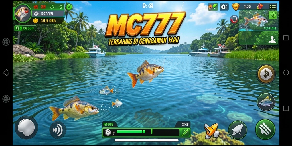 Tampilan gameplay MC777 yang menarik saat memancing di laut.