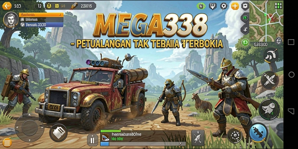 Screenshot gameplay MEGA338 menampilkan eksplorasi dunia terbuka yang mengagumkan.