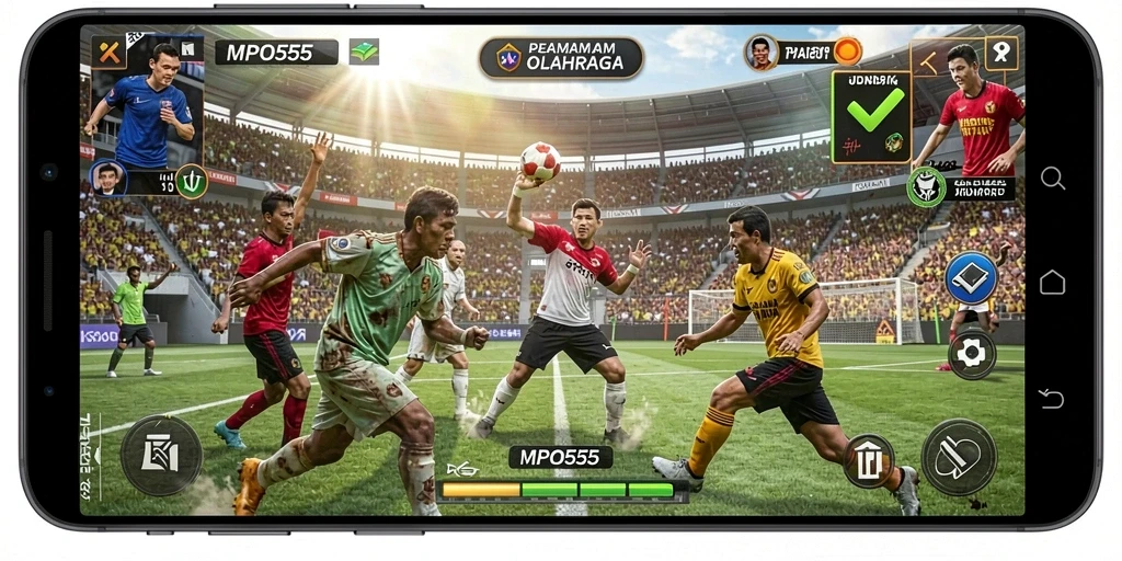Screenshot MPO555 menampilkan gameplay olahraga yang seru dan energik.