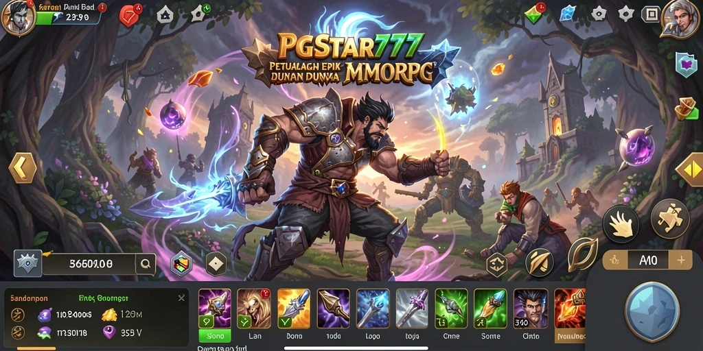 Screenshot PGSTAR777 menunjukkan pertarungan epik di dunia MMORPG.