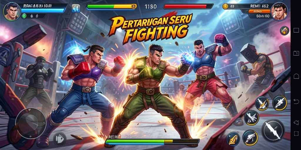 Screenshot menunjukkan aksi pertarungan intens dalam game Fighting.