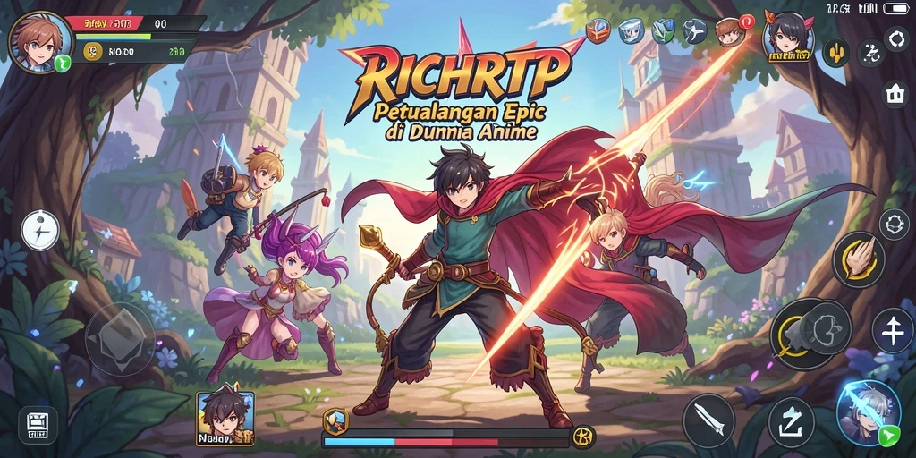 Gameplay RICHRTP menampilkan karakter anime yang dinamis dan lingkungan yang mendetail.