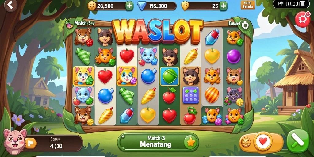 Tampilan gameplay WASLOT yang menarik dengan kombinasi blok warna-warni.