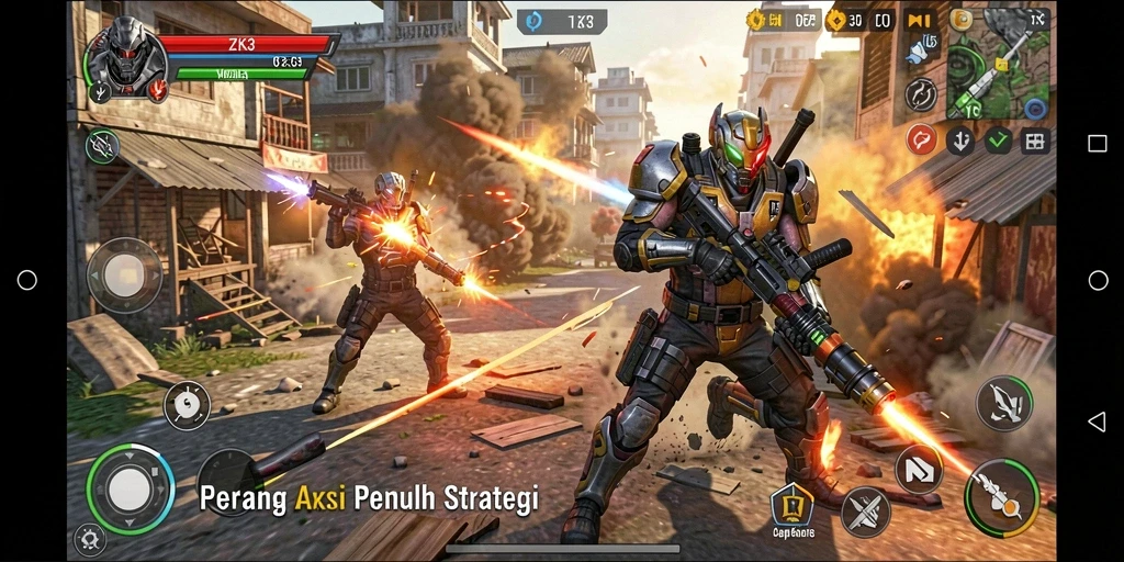 Tampilan gameplay mendebarkan dalam ZK3 dengan aksi yang menarik.